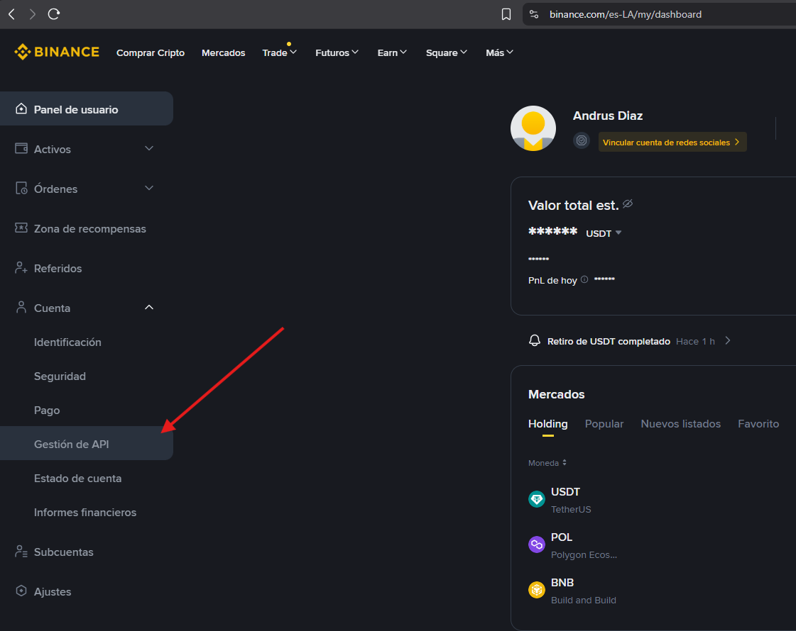 Binance - Botón de Gestión de API