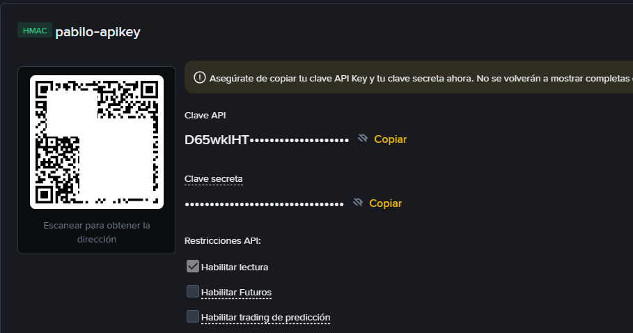 Binance - Copiar API Key y Secret Key