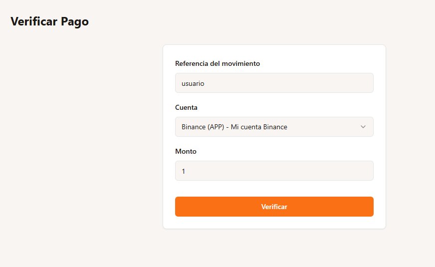 Pantalla de verificación de pago de Binance en Pabilo